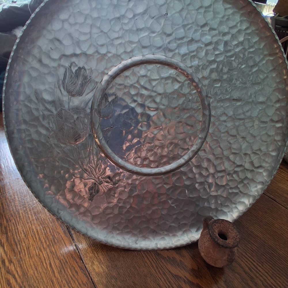 Rare, VINTAGE, Numbered Rodney Kent Hand Wrought Aluminum Metal Tray